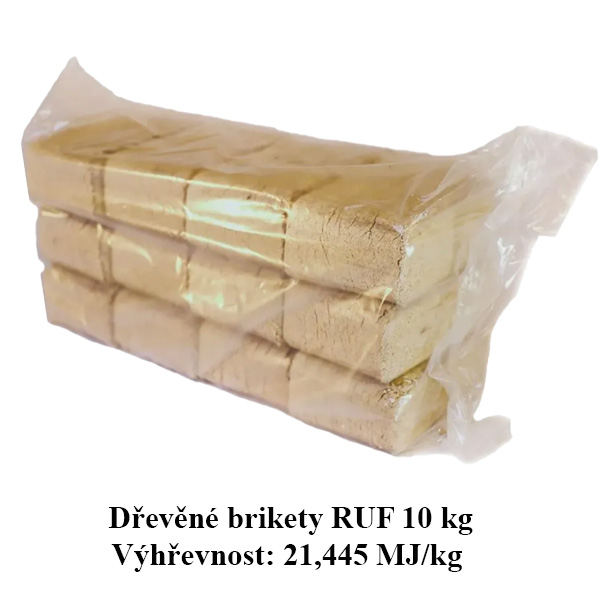 Dřevěné brikety RUF 10 kg (Dub/Buk) – Výhřevnost 21,445 MJ/kg